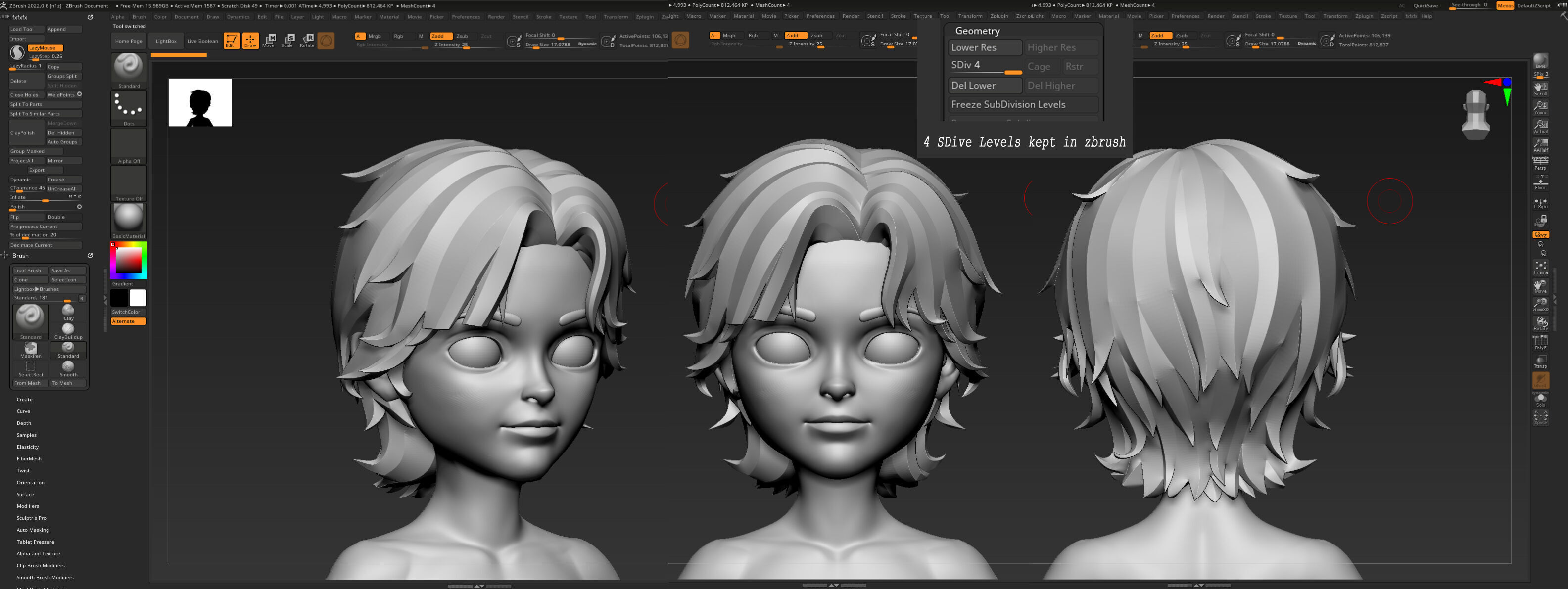Highpoly and Lowpoly 8 cartoon Stylized Hair package 7 Low-poly 3D model_17