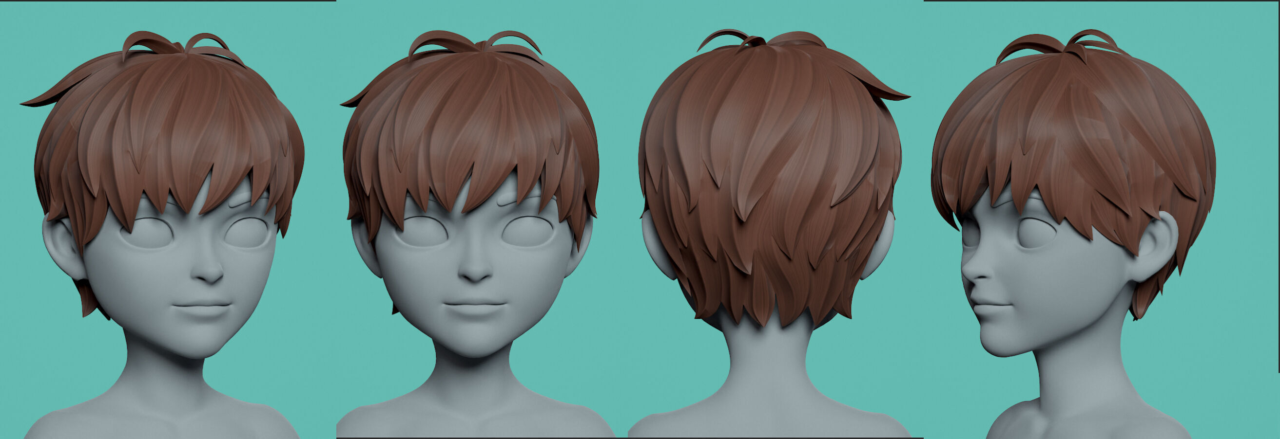 Highpoly and Lowpoly 8 cartoon Stylized Hair package 7 Low-poly 3D model_12