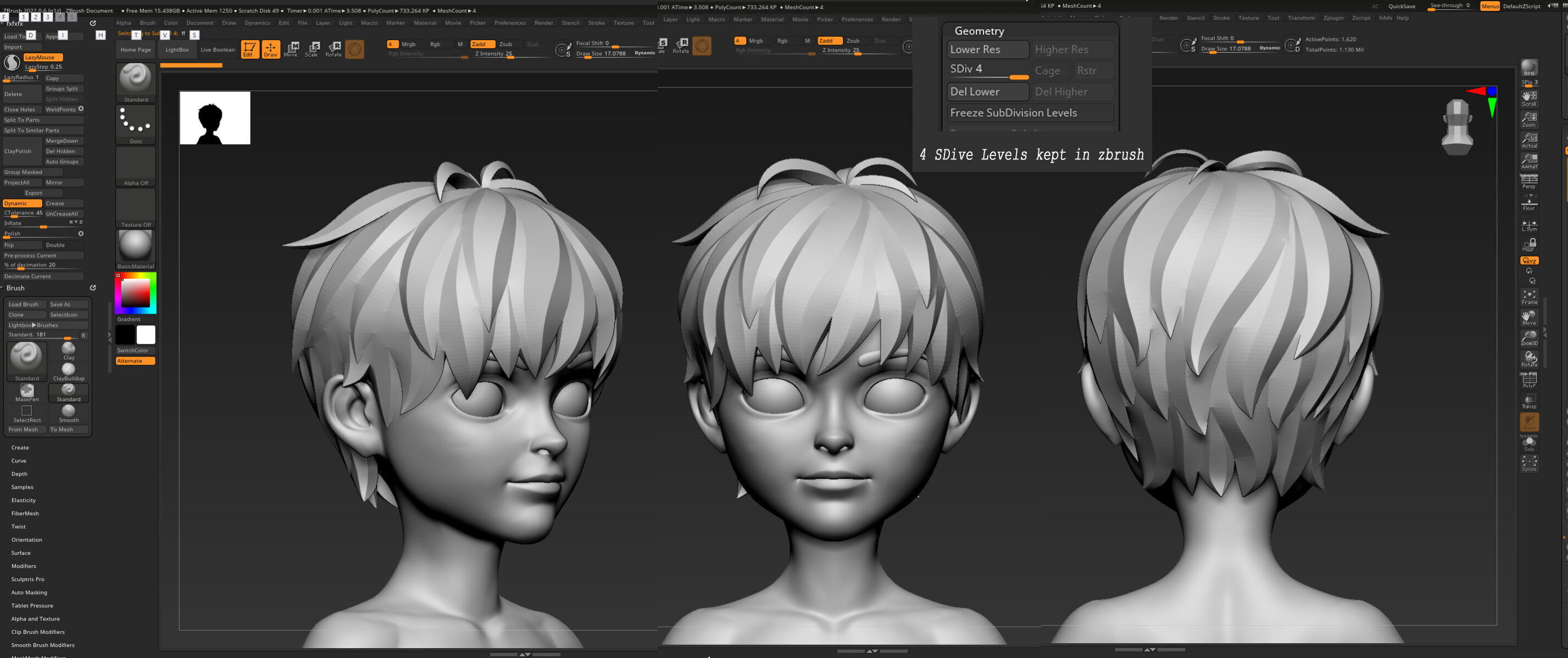 Highpoly and Lowpoly 8 cartoon Stylized Hair package 7 Low-poly 3D model_13