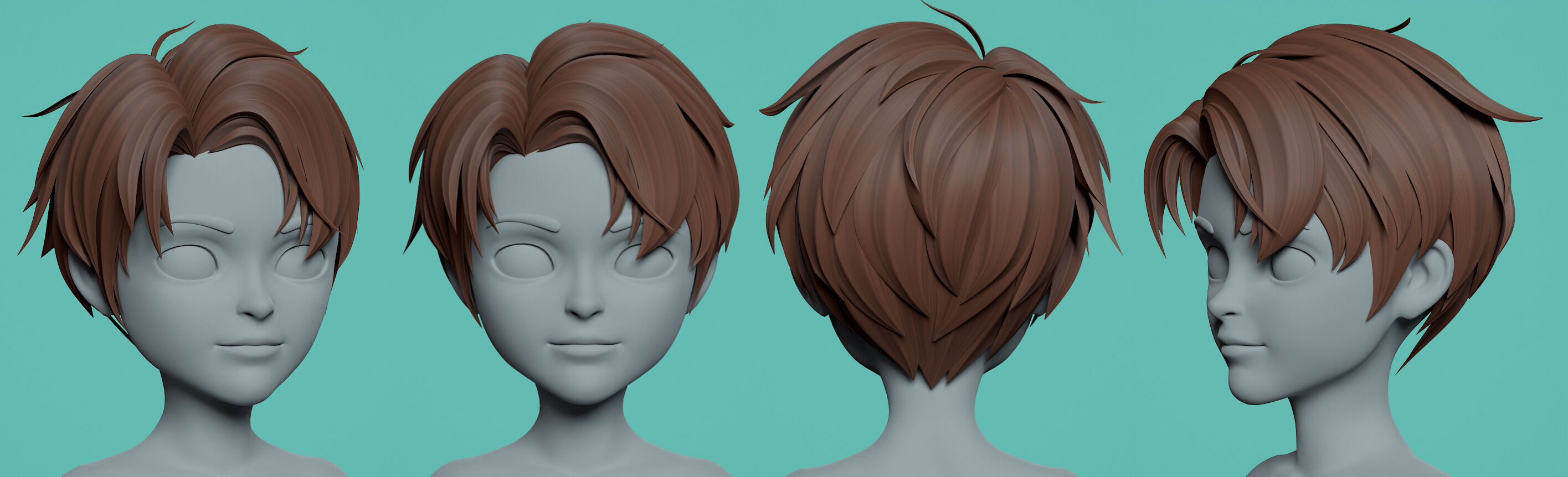 Highpoly and Lowpoly 8 cartoon Stylized Hair package 7 Low-poly 3D model_10