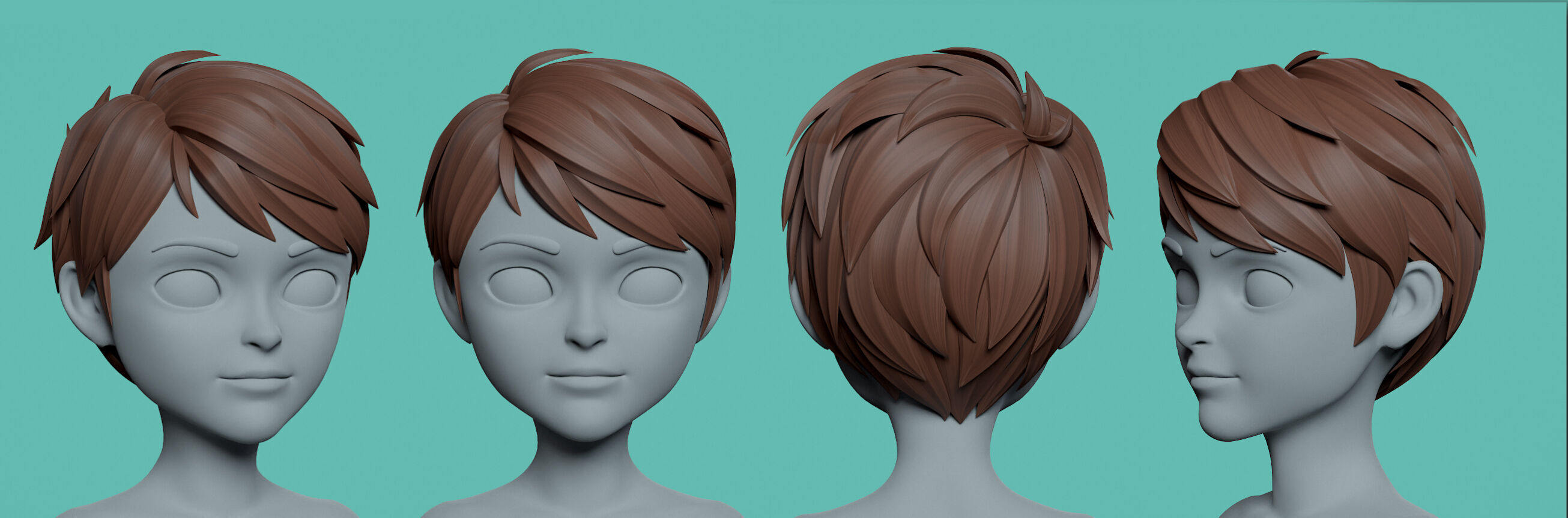 Highpoly and Lowpoly 8 cartoon Stylized Hair package 7 Low-poly 3D model_6