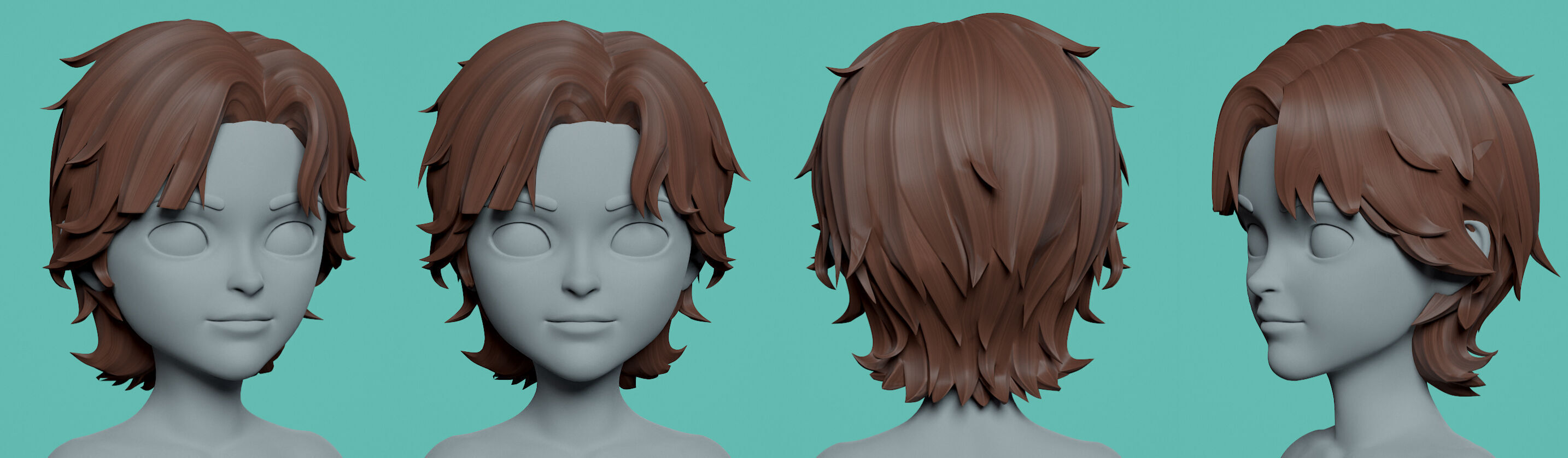 Highpoly and Lowpoly 8 cartoon Stylized Hair package 7 Low-poly 3D model_16