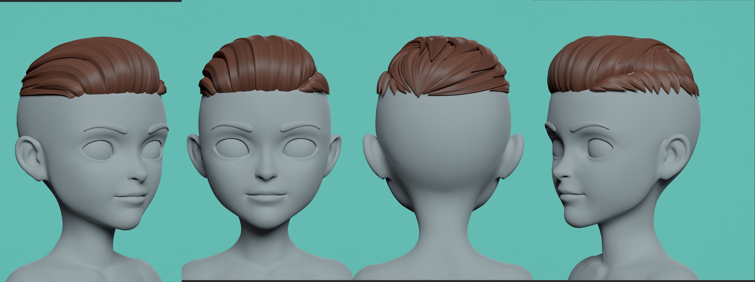 Highpoly and Lowpoly 8 cartoon Stylized Hair package 7 Low-poly 3D model_1