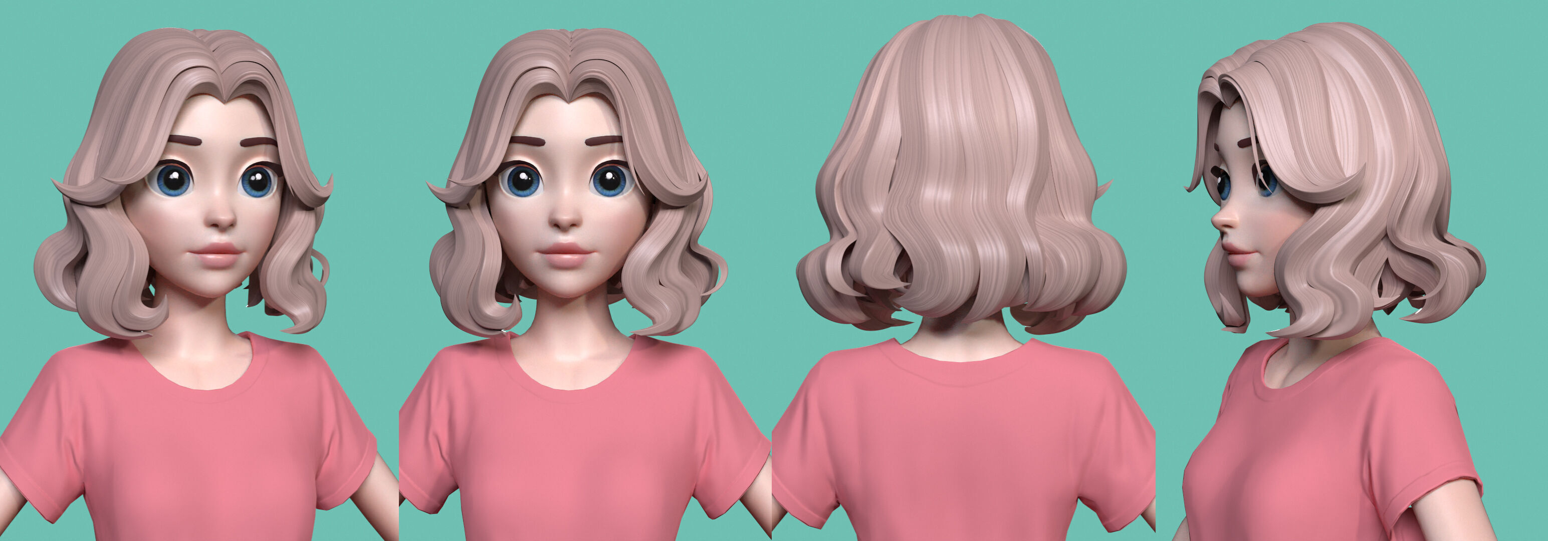 Highpoly and Lowpoly 12 cartoon Stylized Hair package 8 Low-poly 3D model_7