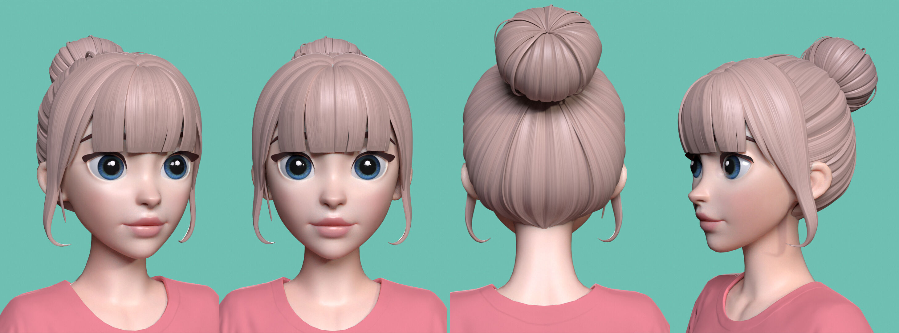 Highpoly and Lowpoly 12 cartoon Stylized Hair package 8 Low-poly 3D model_17