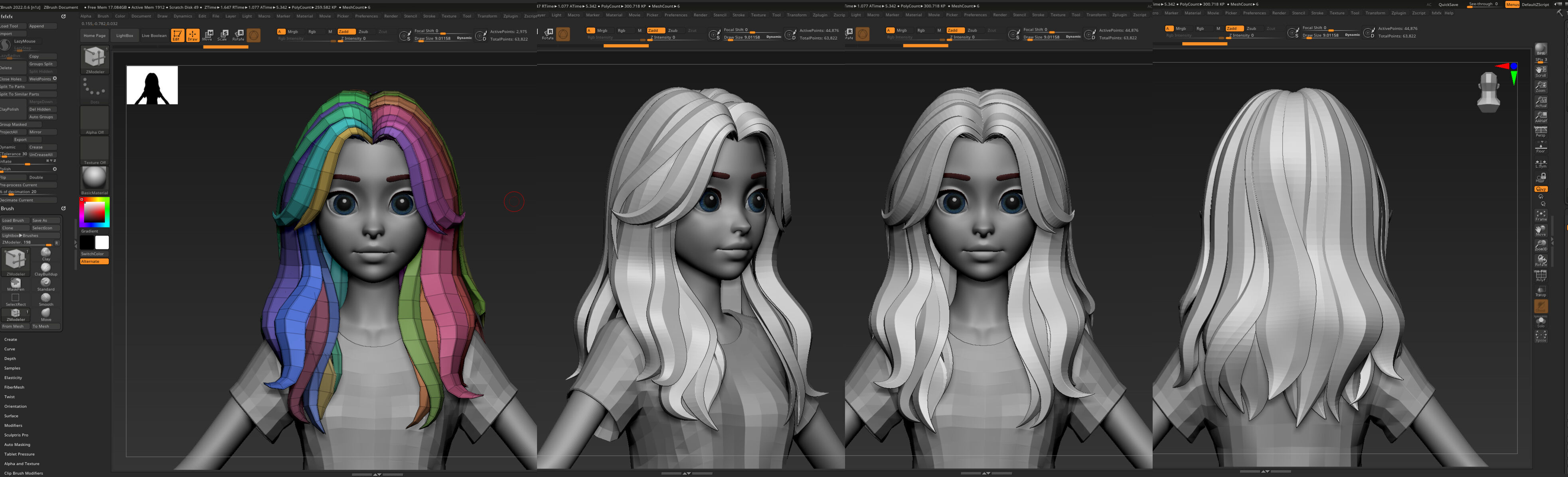 Highpoly and Lowpoly 12 cartoon Stylized Hair package 8 Low-poly 3D model_4