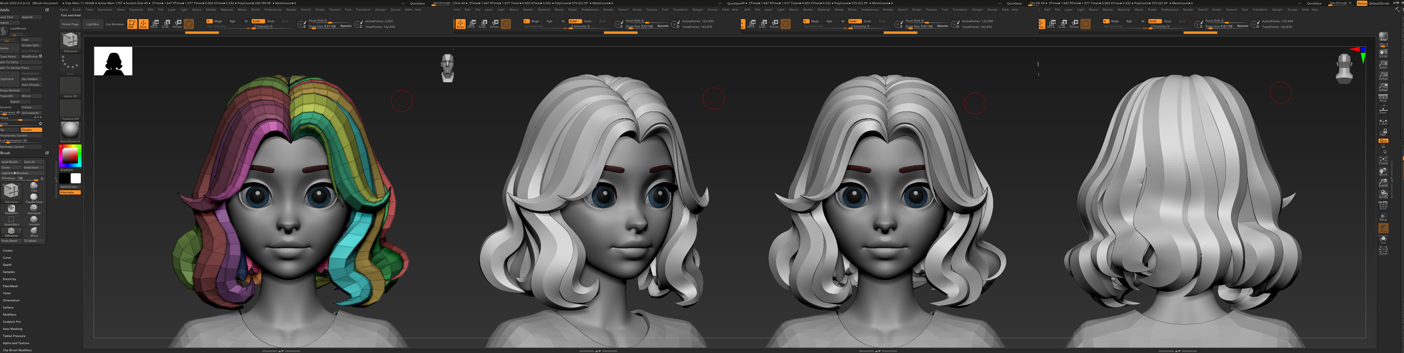 Highpoly and Lowpoly 12 cartoon Stylized Hair package 8 Low-poly 3D model_8