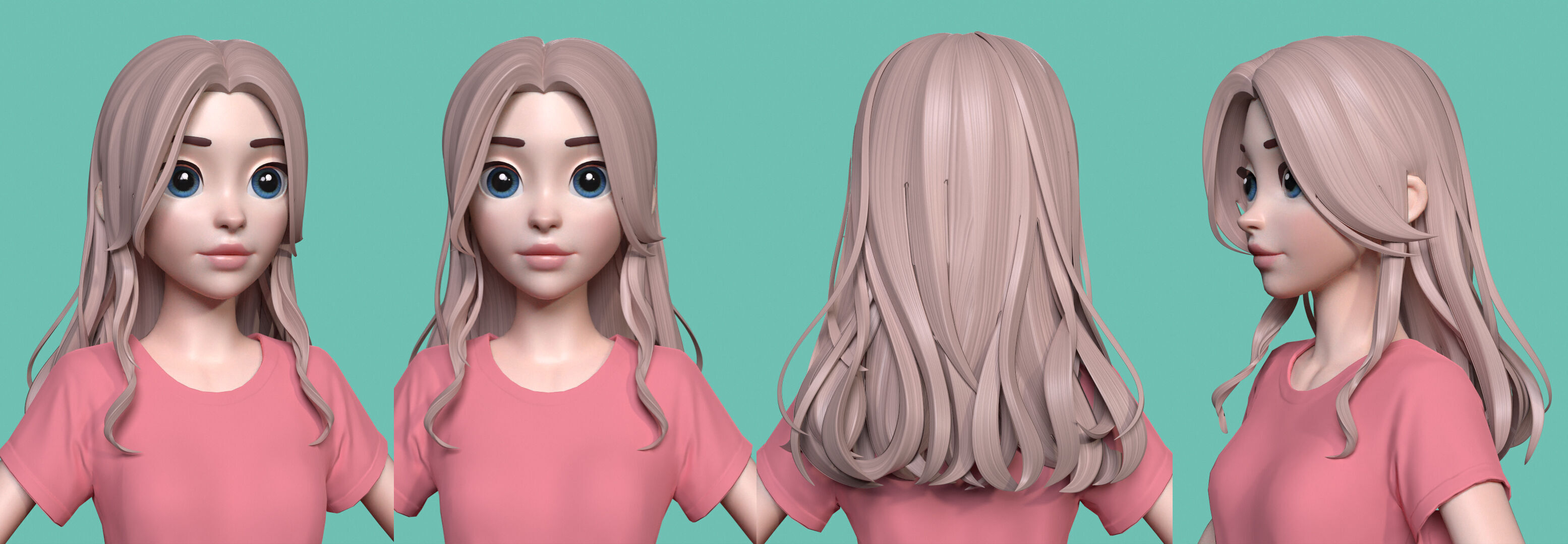 Highpoly and Lowpoly 12 cartoon Stylized Hair package 8 Low-poly 3D model_13