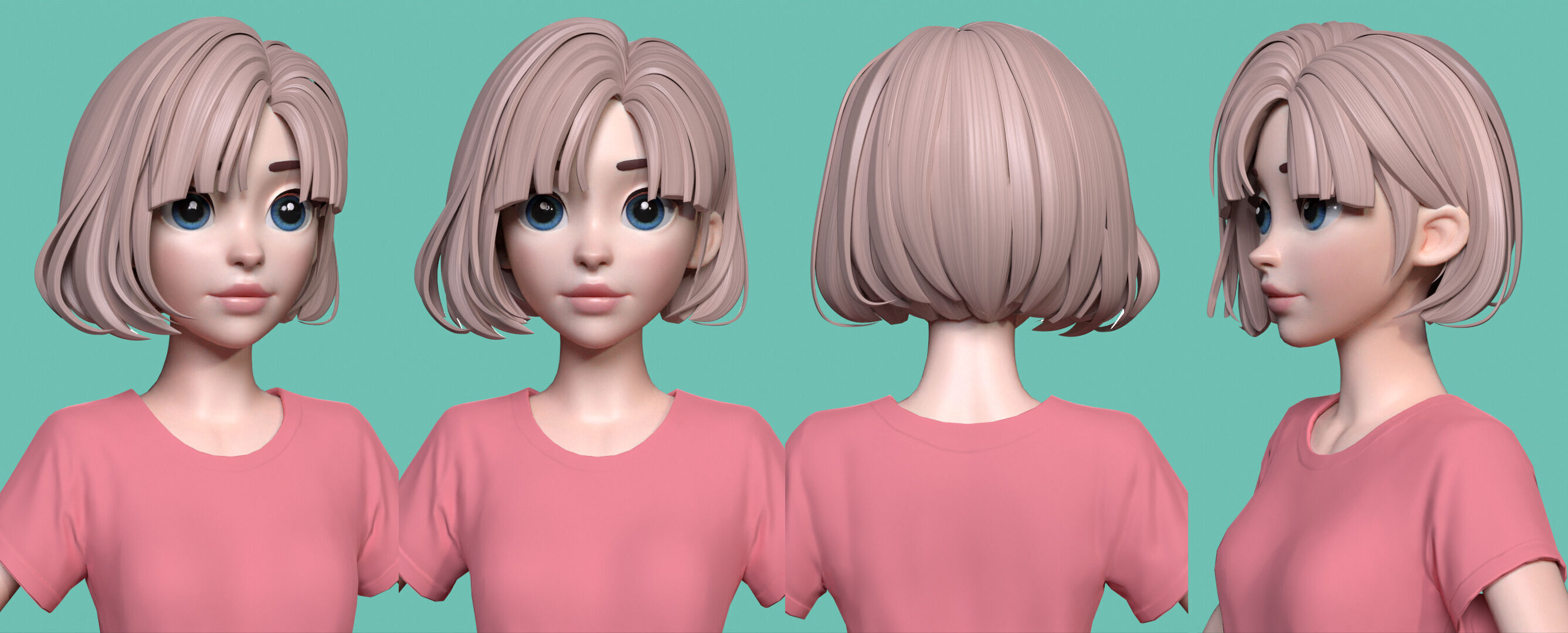Highpoly and Lowpoly 12 cartoon Stylized Hair package 8 Low-poly 3D model_11