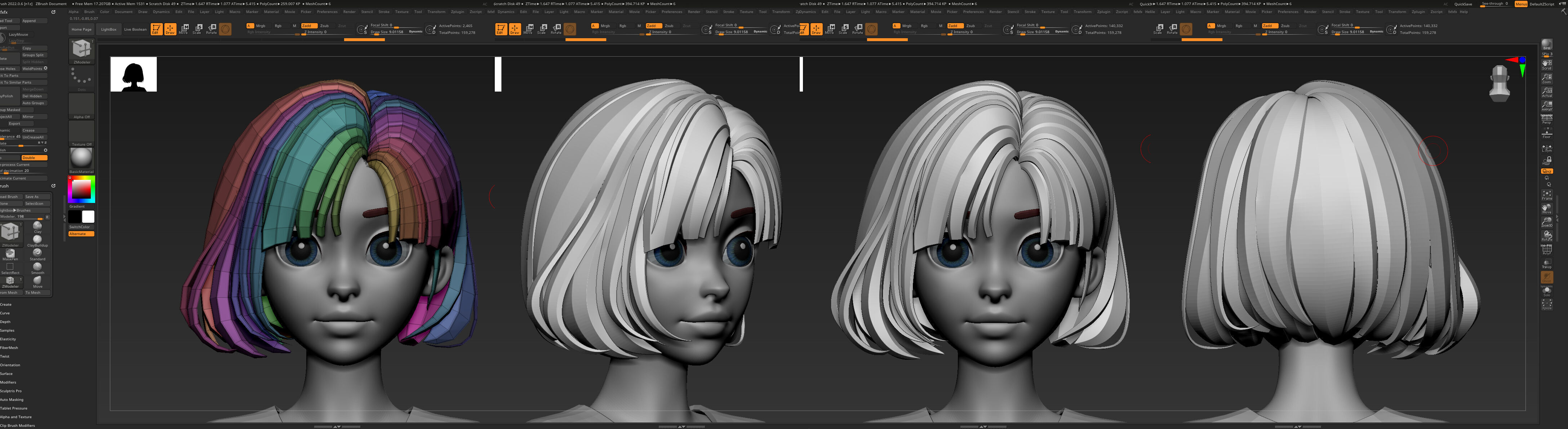 Highpoly and Lowpoly 12 cartoon Stylized Hair package 8 Low-poly 3D model_12