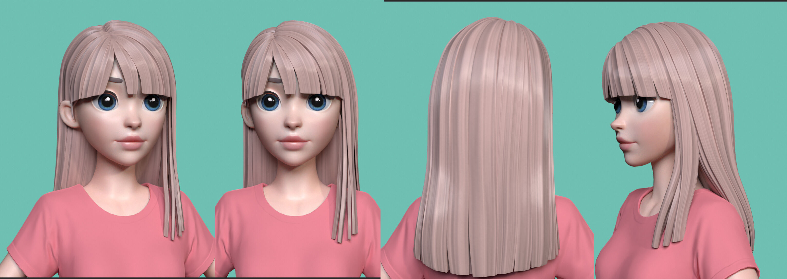 Highpoly and Lowpoly 12 cartoon Stylized Hair package 8 Low-poly 3D model_1
