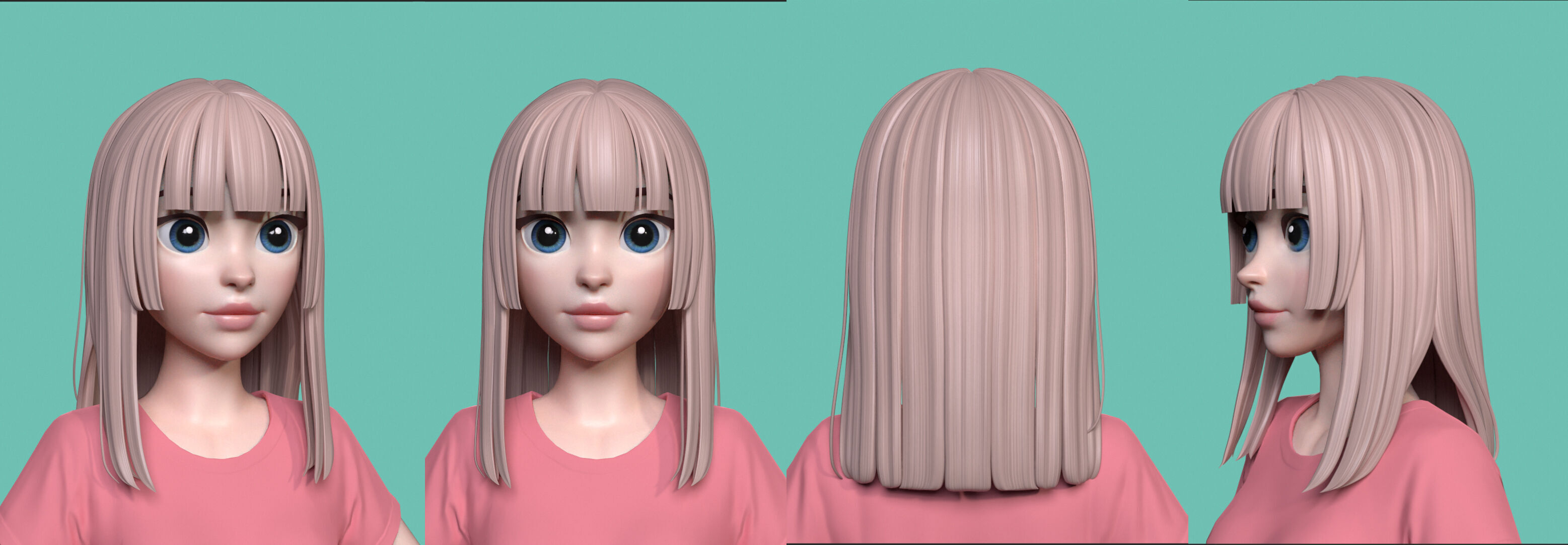 Highpoly and Lowpoly 12 cartoon Stylized Hair package 8 Low-poly 3D model_23