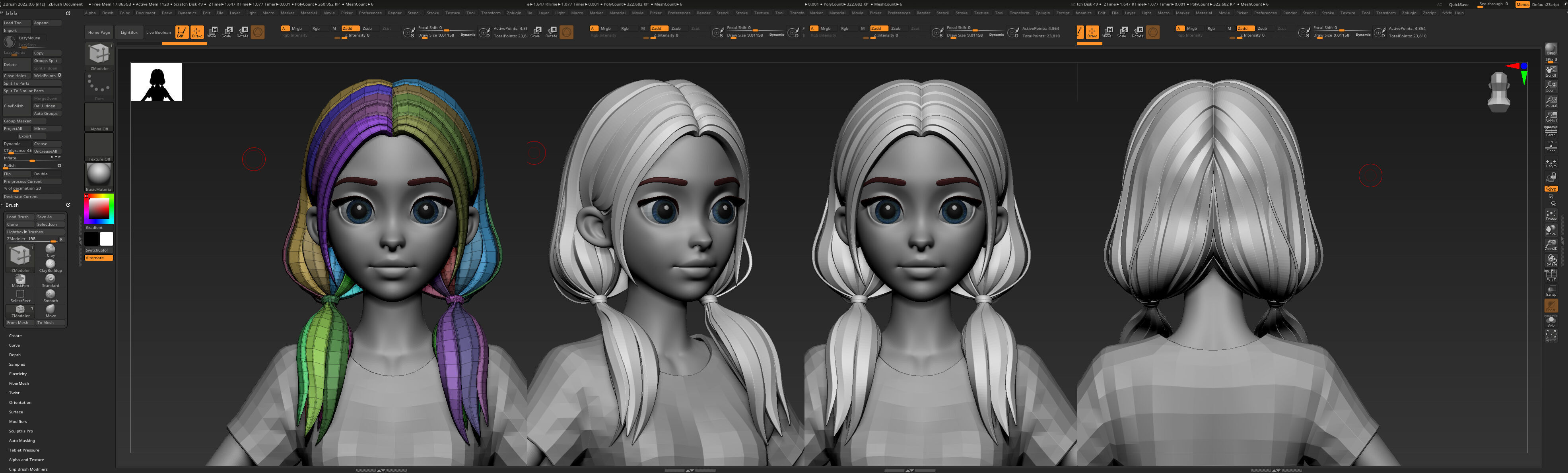 Highpoly and Lowpoly 12 cartoon Stylized Hair package 8 Low-poly 3D model_20