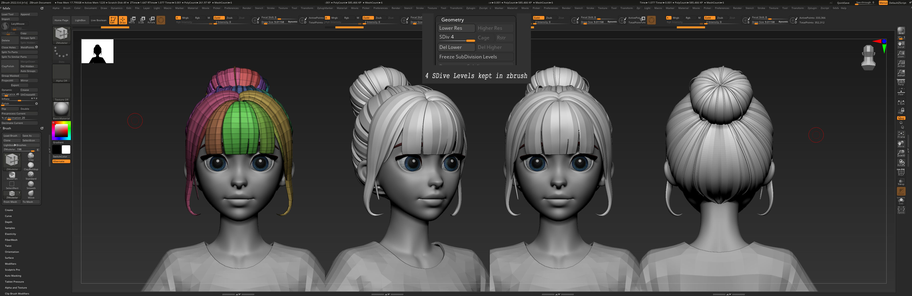 Highpoly and Lowpoly 12 cartoon Stylized Hair package 8 Low-poly 3D model_18