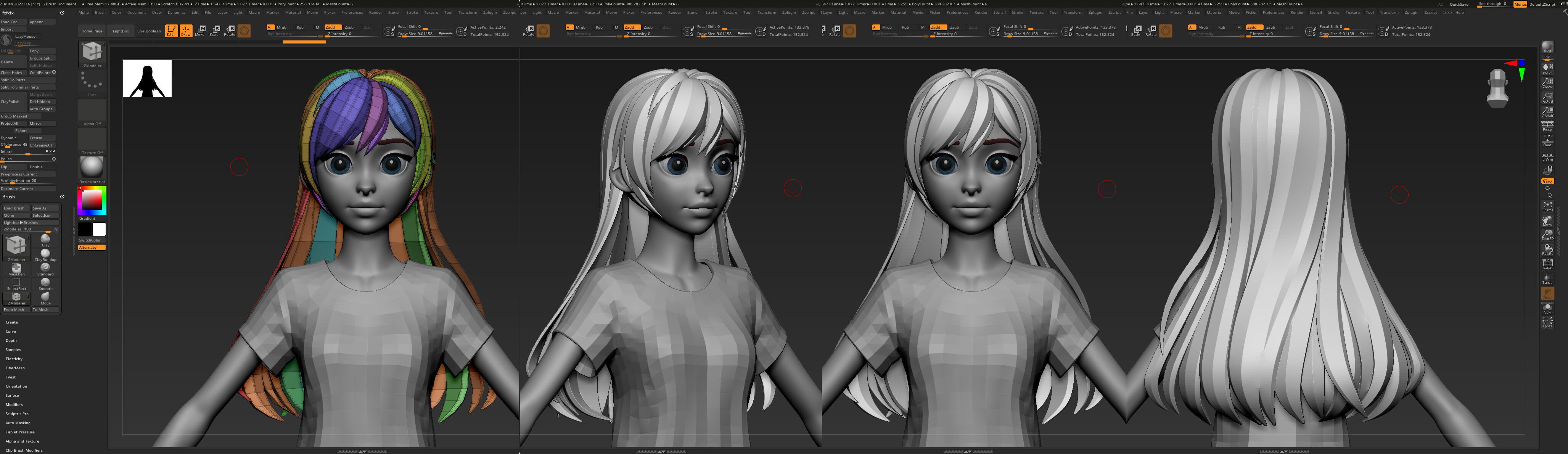 Highpoly and Lowpoly 12 cartoon Stylized Hair package 8 Low-poly 3D model_16