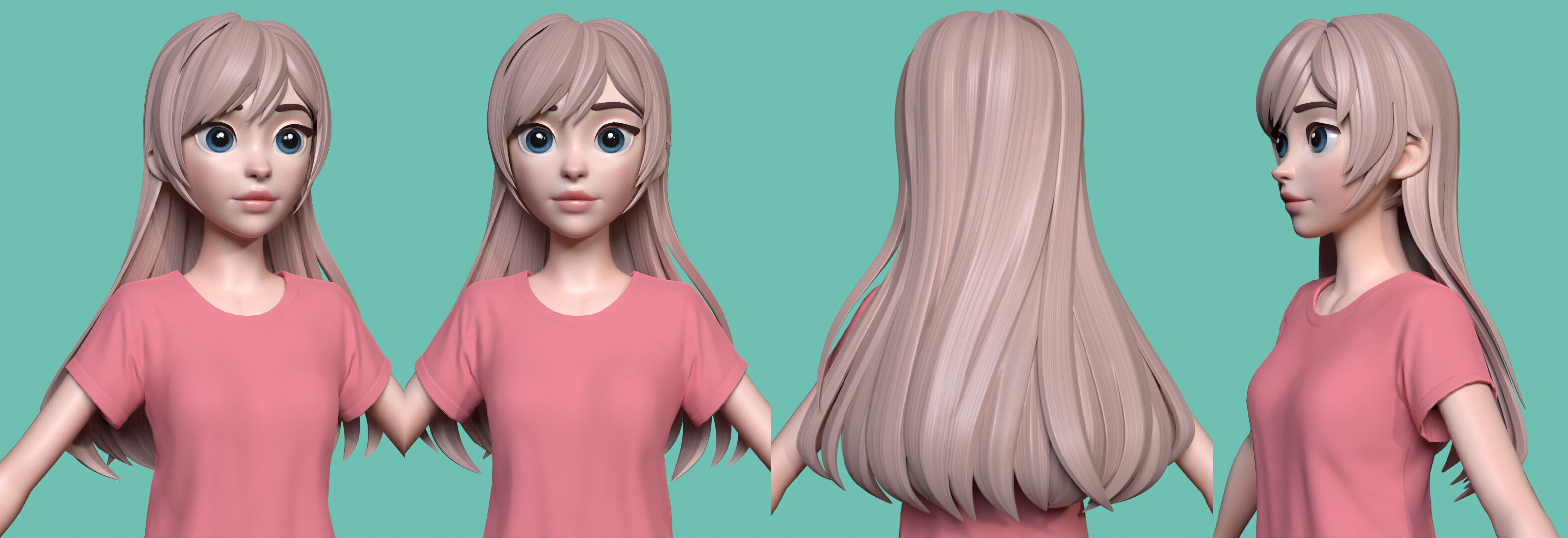 Highpoly and Lowpoly 12 cartoon Stylized Hair package 8 Low-poly 3D model_15