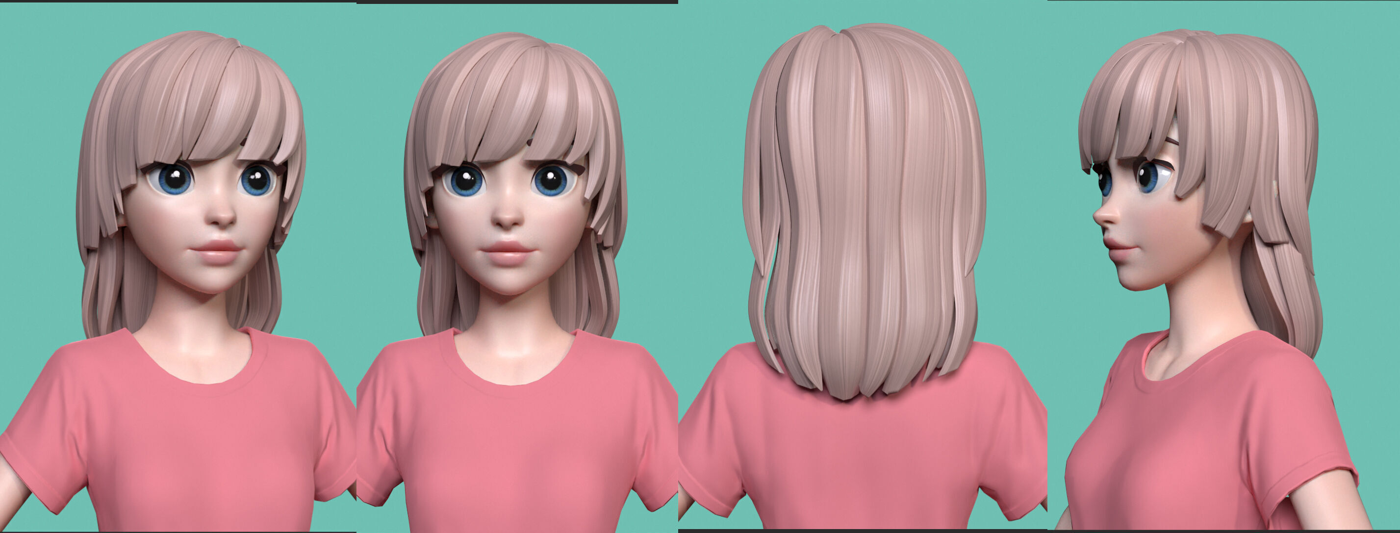 Highpoly and Lowpoly 12 cartoon Stylized Hair package 8 Low-poly 3D model_5