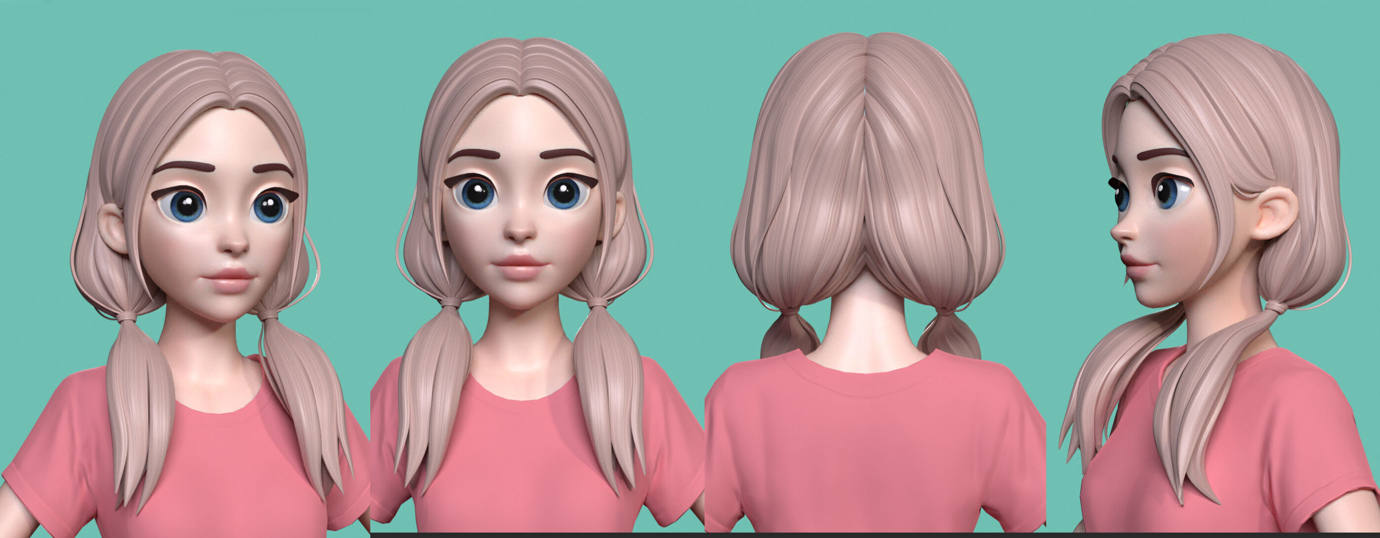 Highpoly and Lowpoly 12 cartoon Stylized Hair package 8 Low-poly 3D model_19