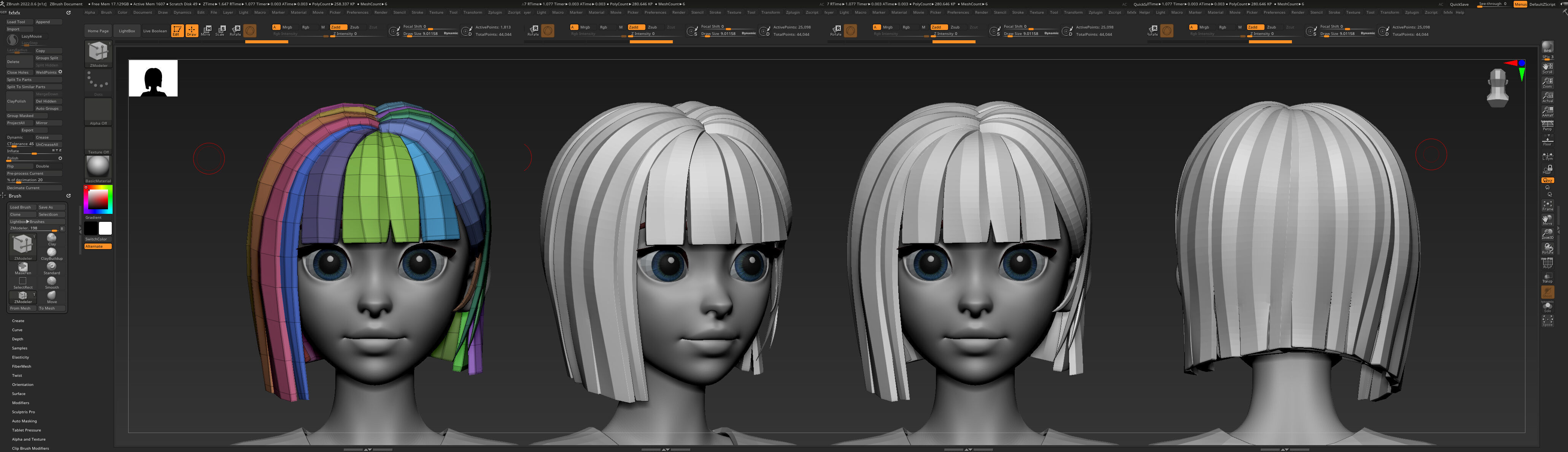 Highpoly and Lowpoly 12 cartoon Stylized Hair package 8 Low-poly 3D model_10