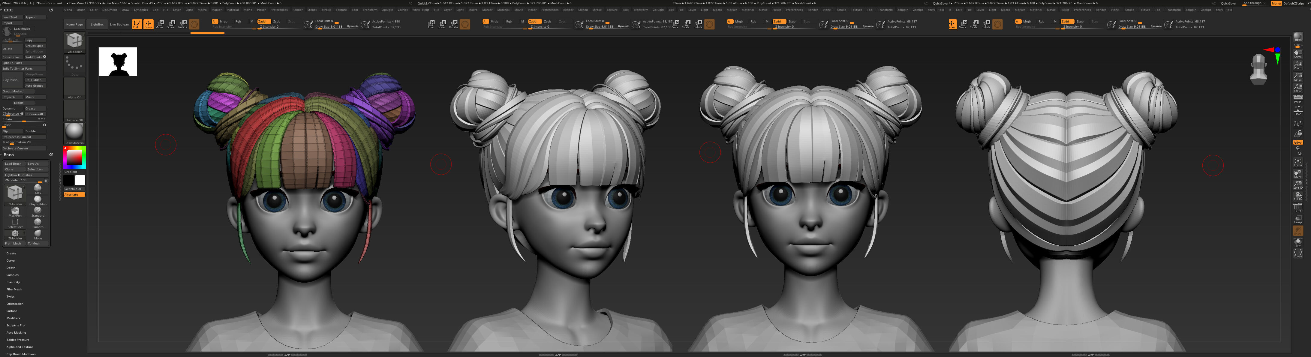 Highpoly and Lowpoly 12 cartoon Stylized Hair package 8 Low-poly 3D model_22