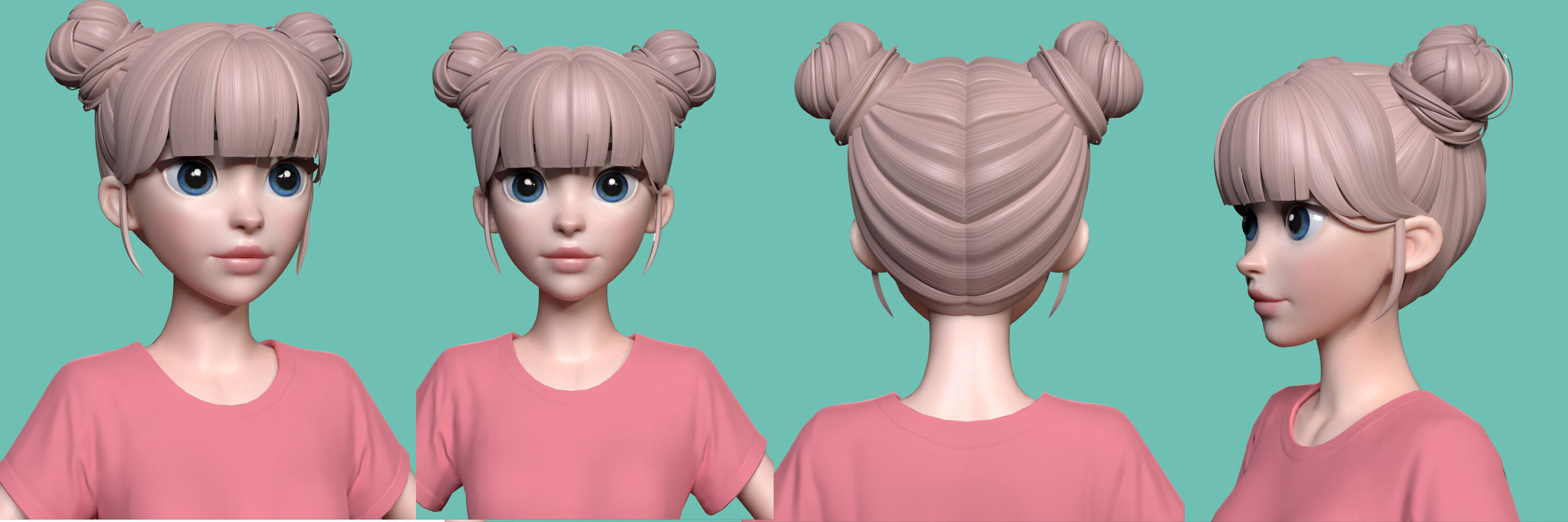Highpoly and Lowpoly 12 cartoon Stylized Hair package 8 Low-poly 3D model_21