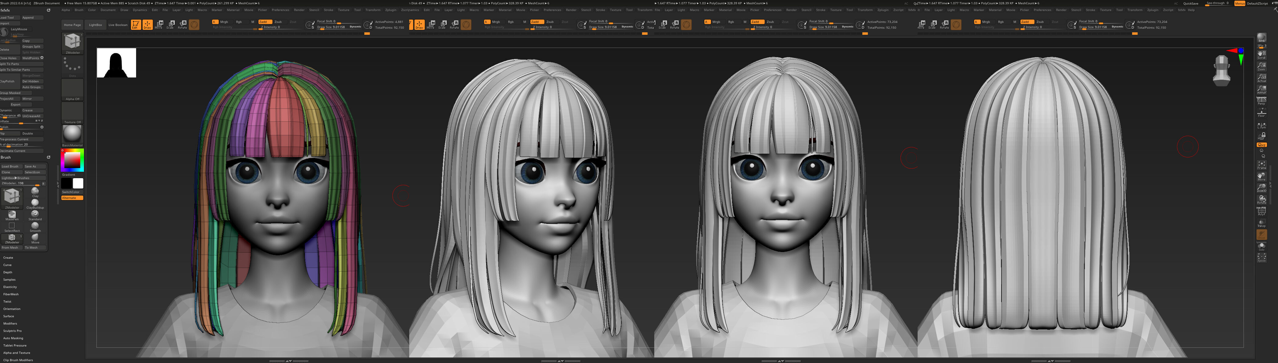 Highpoly and Lowpoly 12 cartoon Stylized Hair package 8 Low-poly 3D model_24