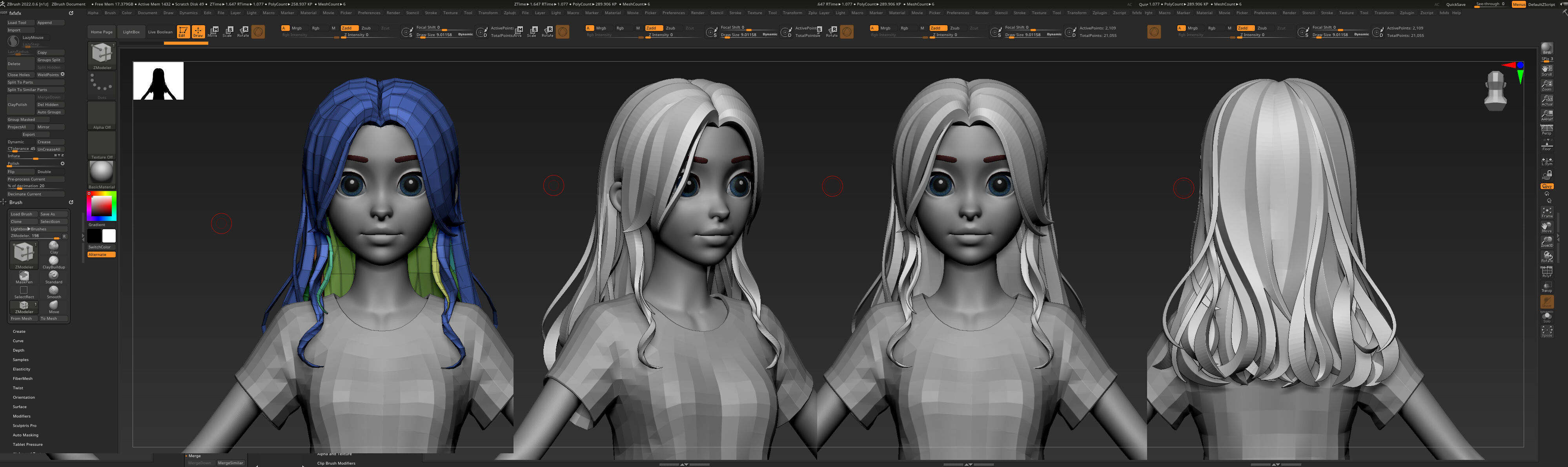 Highpoly and Lowpoly 12 cartoon Stylized Hair package 8 Low-poly 3D model_14