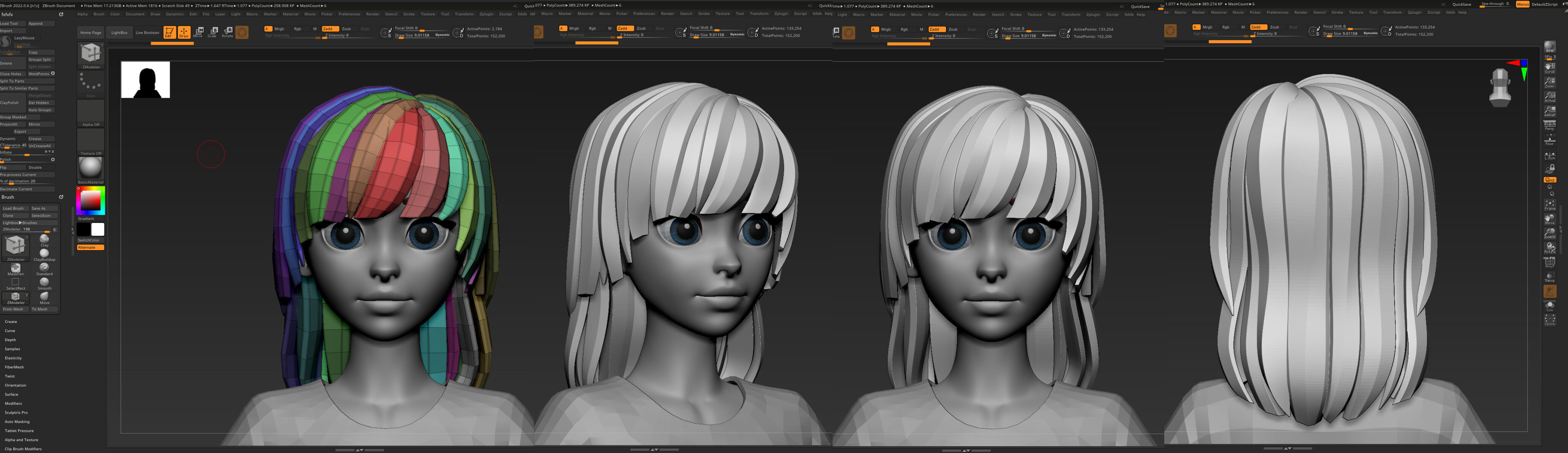 Highpoly and Lowpoly 12 cartoon Stylized Hair package 8 Low-poly 3D model_6