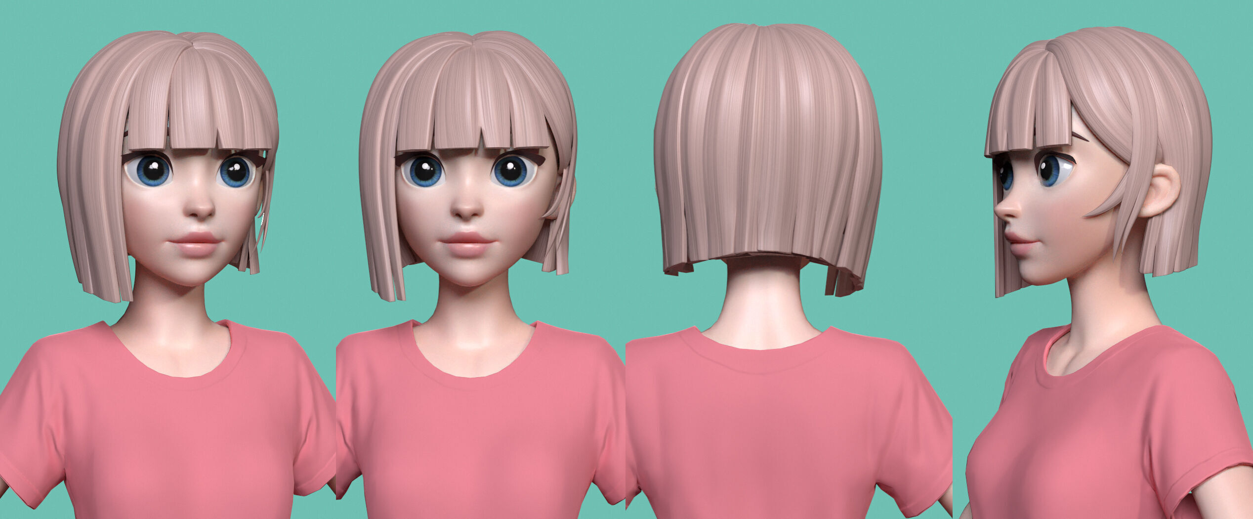 Highpoly and Lowpoly 12 cartoon Stylized Hair package 8 Low-poly 3D model_9