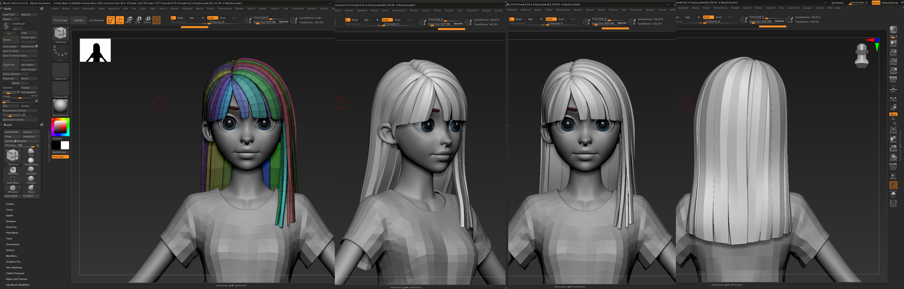 Highpoly and Lowpoly 12 cartoon Stylized Hair package 8 Low-poly 3D model_2