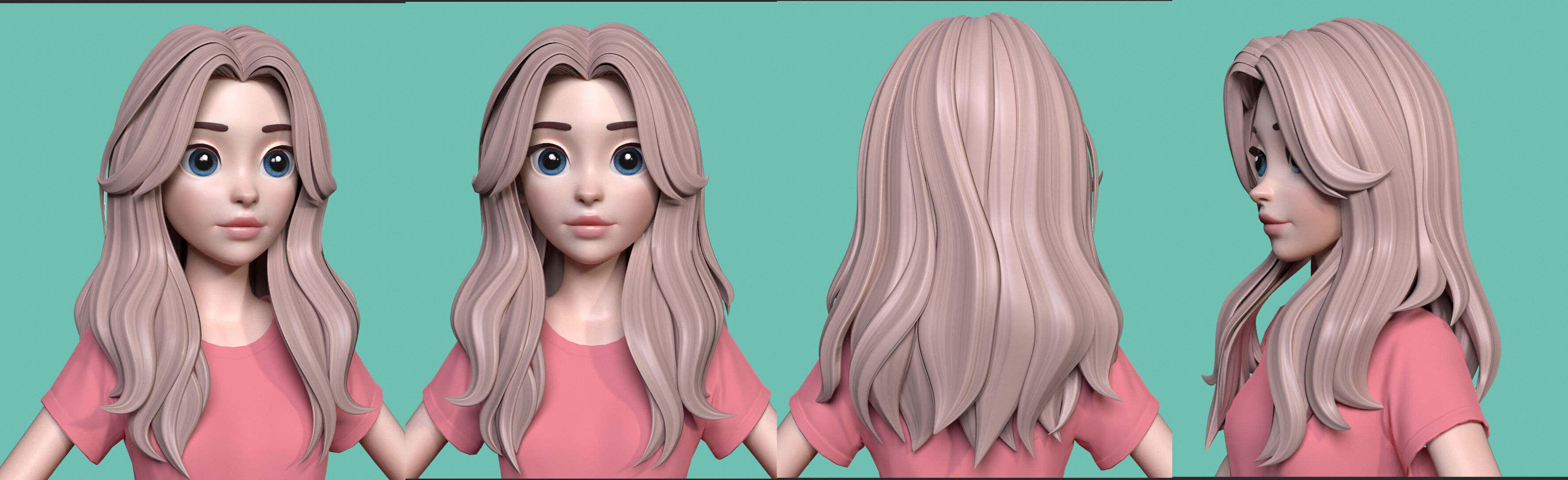 Highpoly and Lowpoly 12 cartoon Stylized Hair package 8 Low-poly 3D model_3