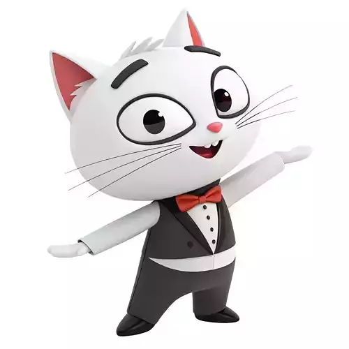 3D Cartoon Cat Character  and Modern Tuxedo