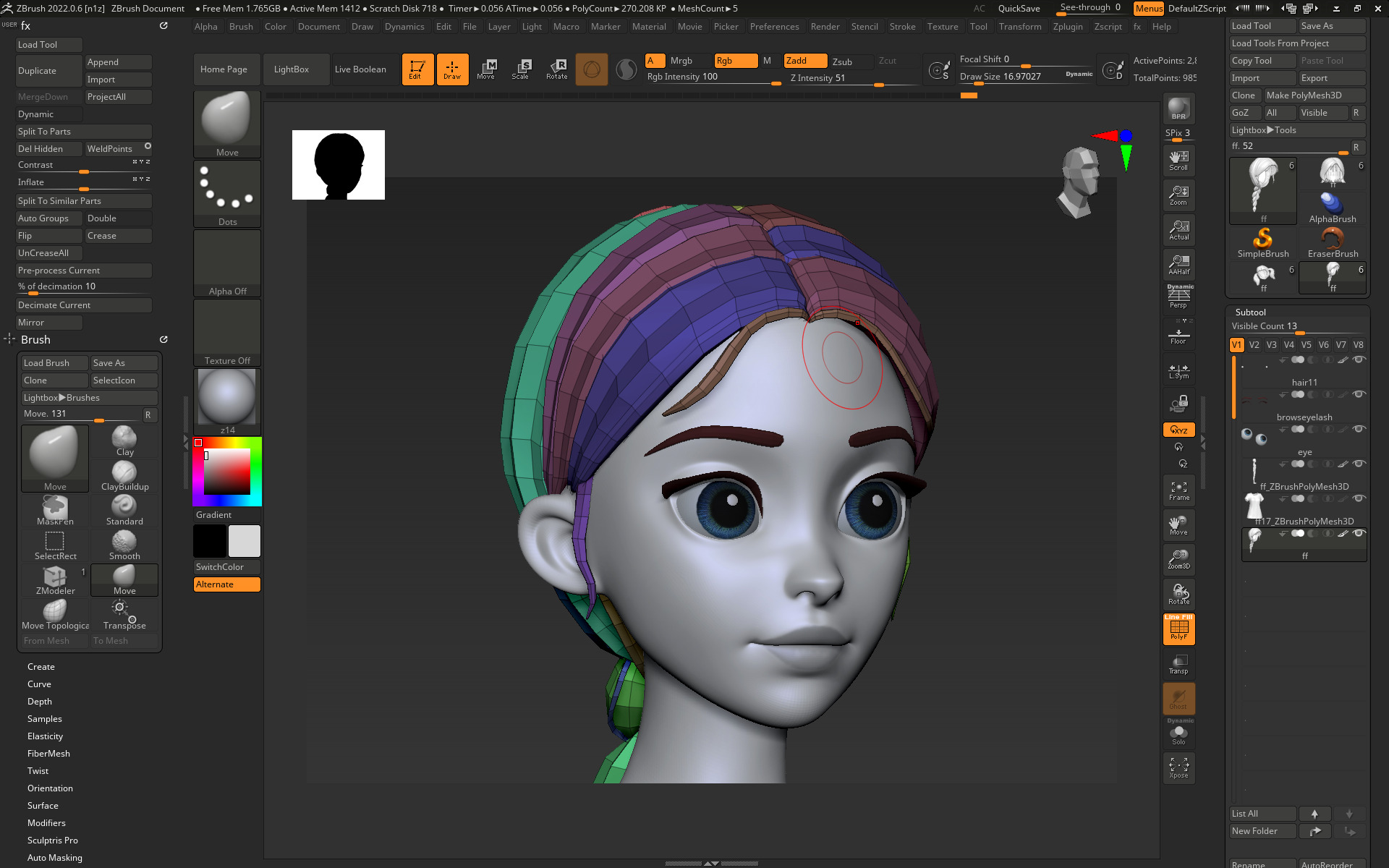 Highpoly and Lowpoly 12 cartoon Stylized Hair package 9 Low-poly 3D model_6