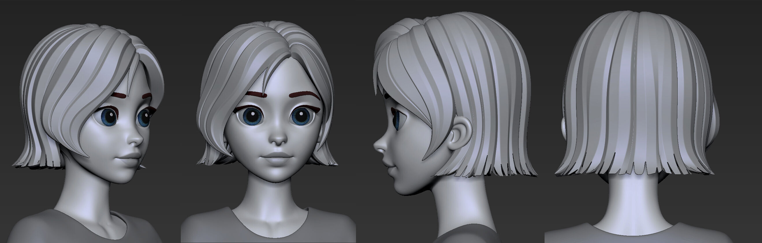 Highpoly and Lowpoly 12 cartoon Stylized Hair package 9 Low-poly 3D model_15