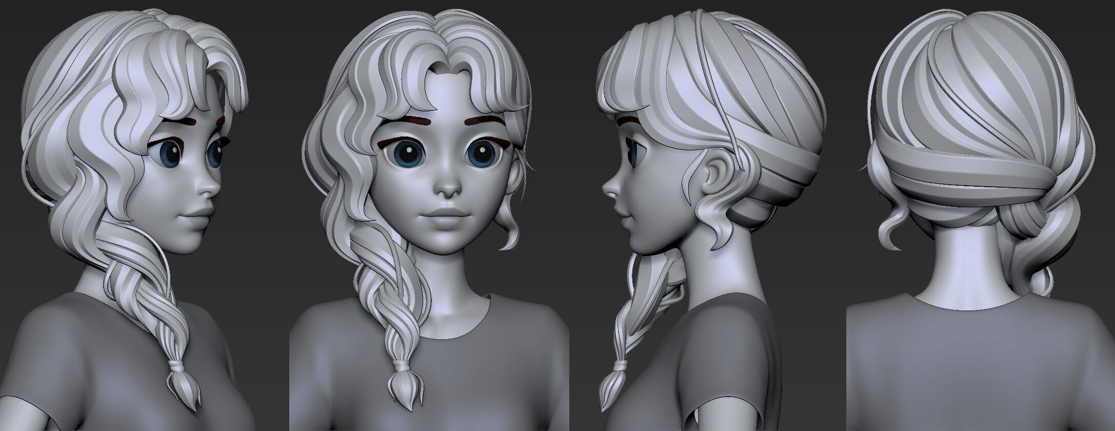 Highpoly and Lowpoly 12 cartoon Stylized Hair package 9 Low-poly 3D model_17