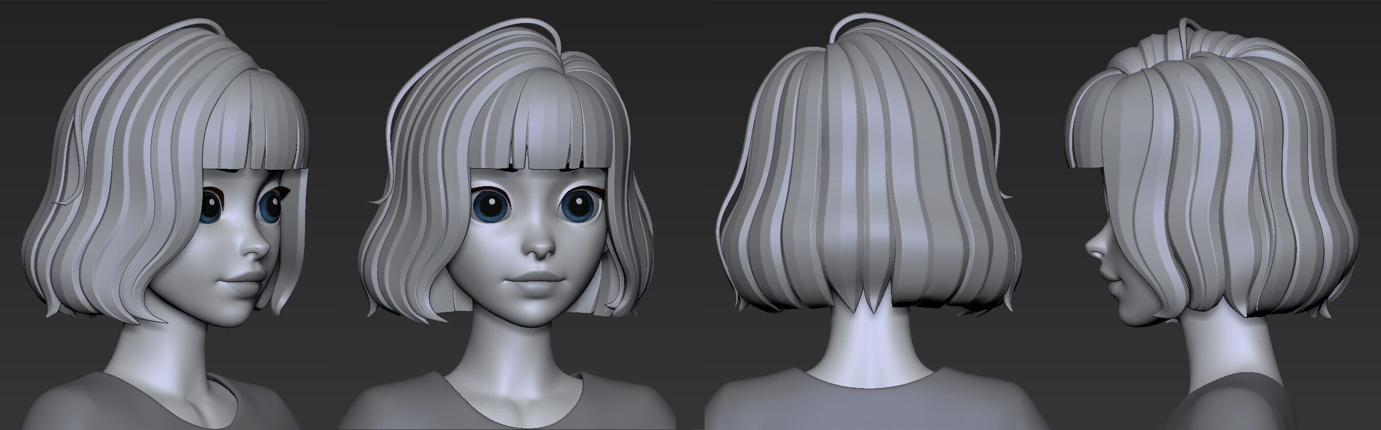 Highpoly and Lowpoly 12 cartoon Stylized Hair package 9 Low-poly 3D model_13