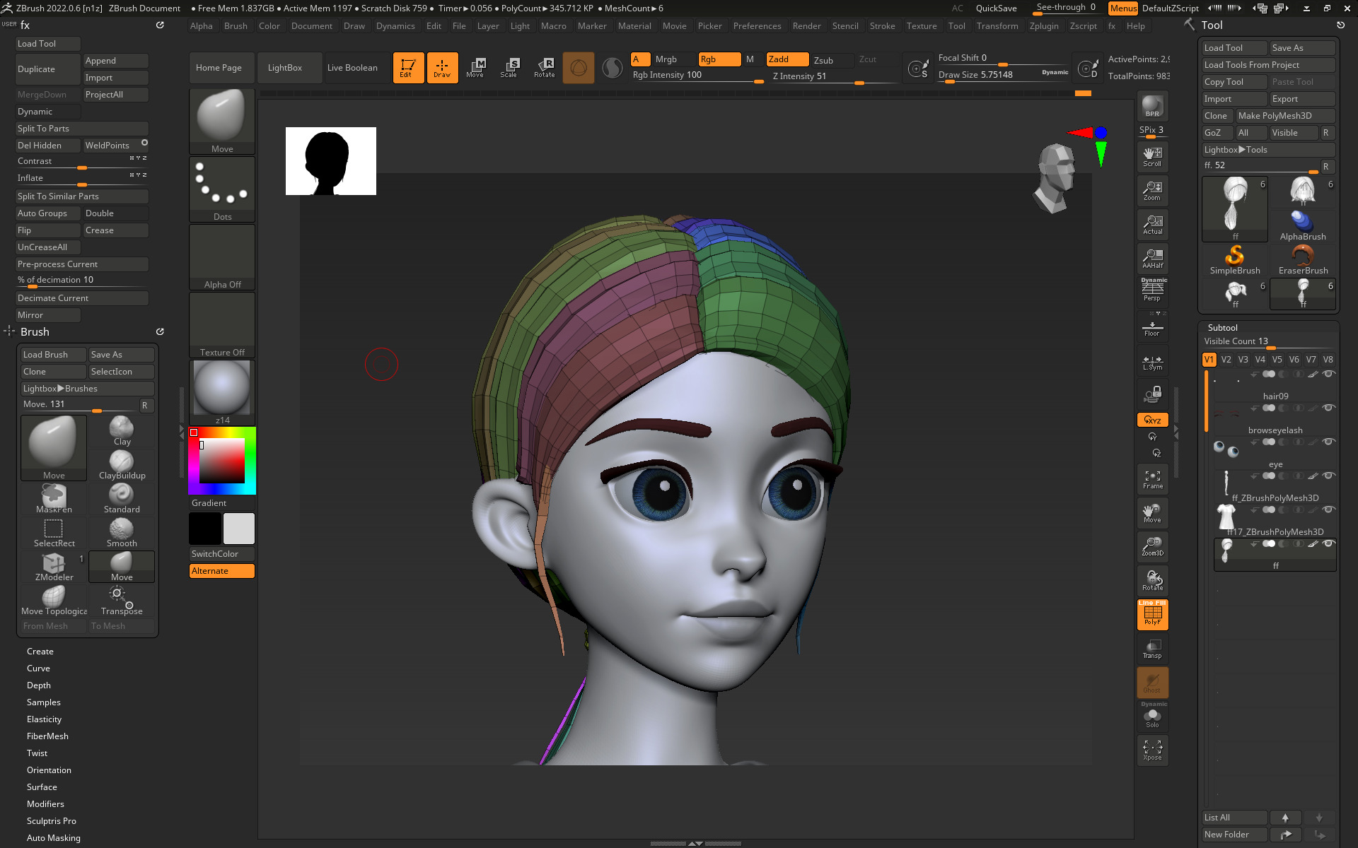Highpoly and Lowpoly 12 cartoon Stylized Hair package 9 Low-poly 3D model_4