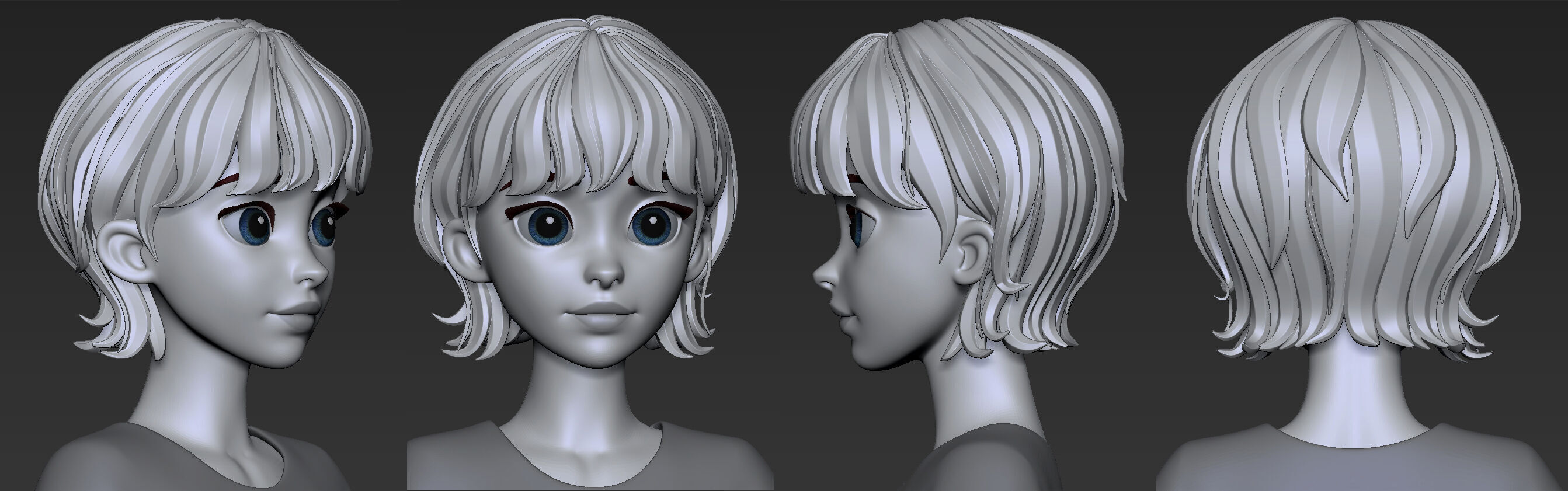 Highpoly and Lowpoly 12 cartoon Stylized Hair package 9 Low-poly 3D model_7