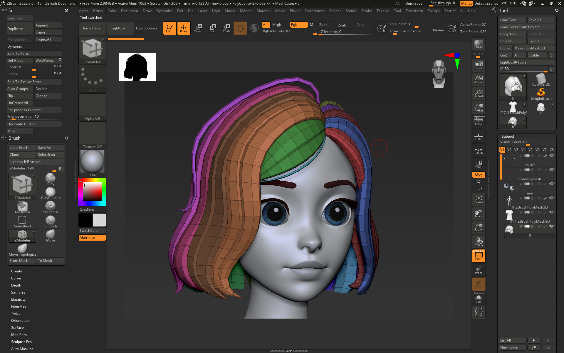 Highpoly and Lowpoly 12 cartoon Stylized Hair package 9 Low-poly 3D model_10