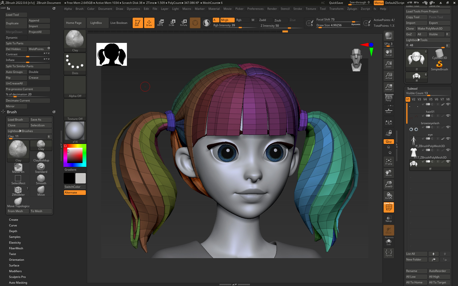 Highpoly and Lowpoly 12 cartoon Stylized Hair package 9 Low-poly 3D model_2