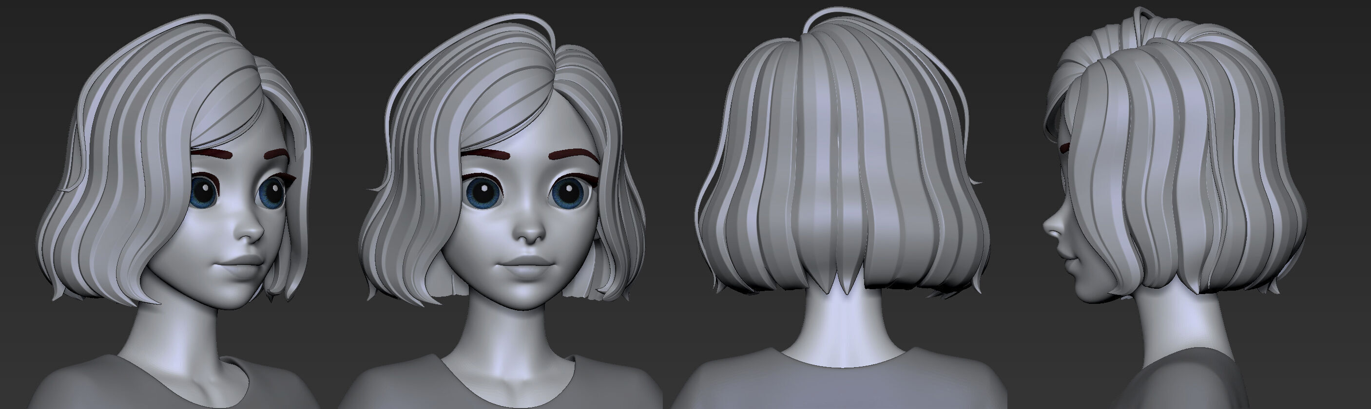 Highpoly and Lowpoly 12 cartoon Stylized Hair package 9 Low-poly 3D model_9