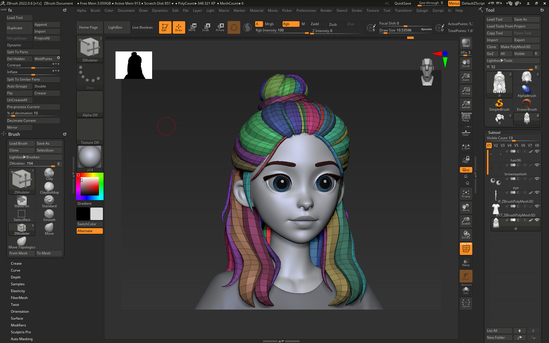 Highpoly and Lowpoly 12 cartoon Stylized Hair package 9 Low-poly 3D model_20