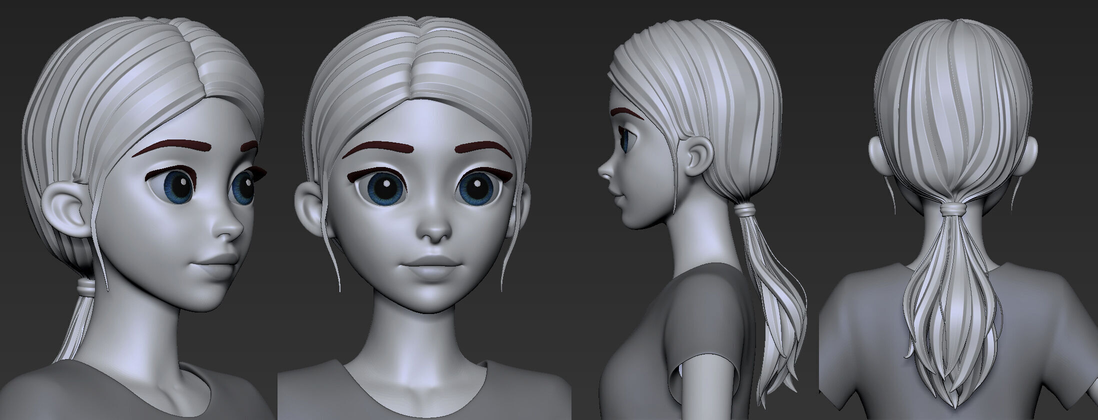 Highpoly and Lowpoly 12 cartoon Stylized Hair package 9 Low-poly 3D model_3