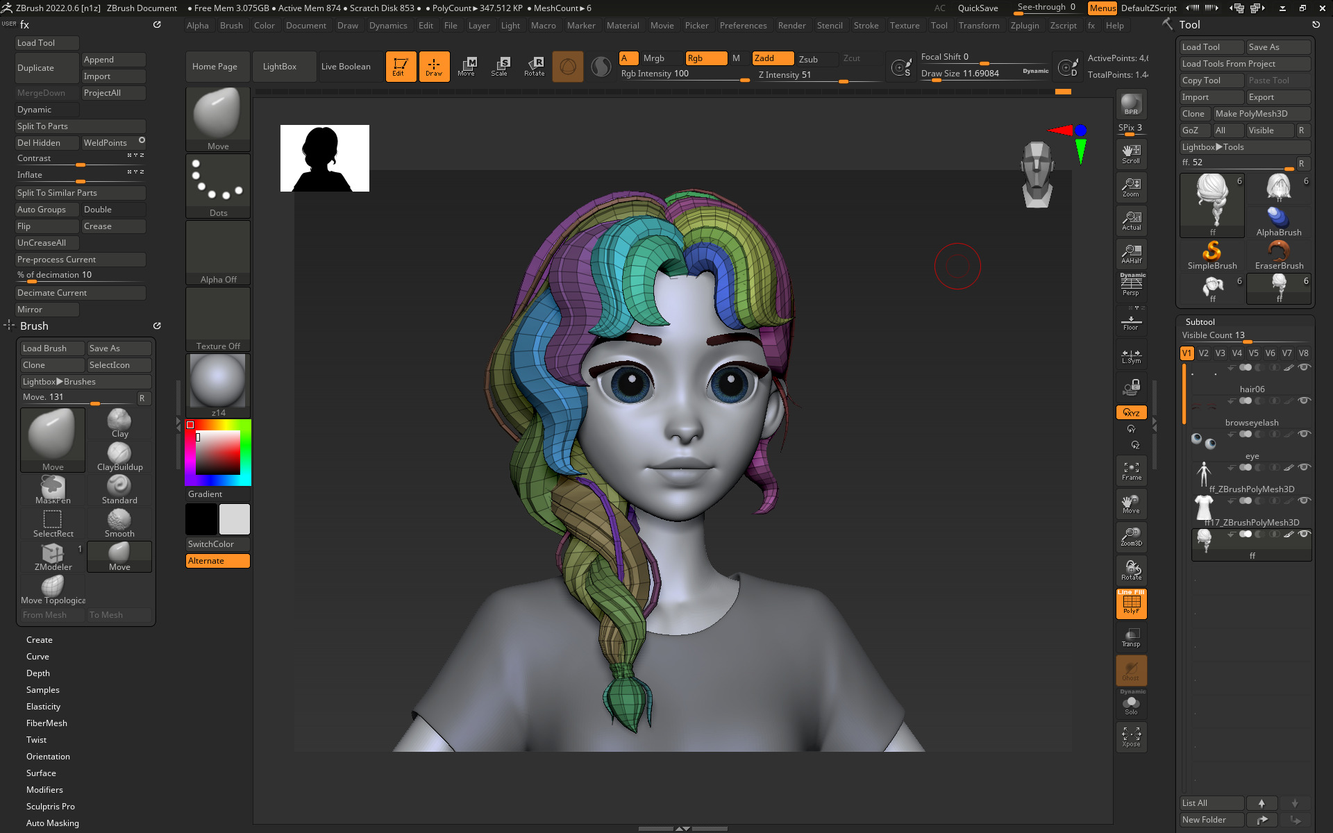 Highpoly and Lowpoly 12 cartoon Stylized Hair package 9 Low-poly 3D model_18