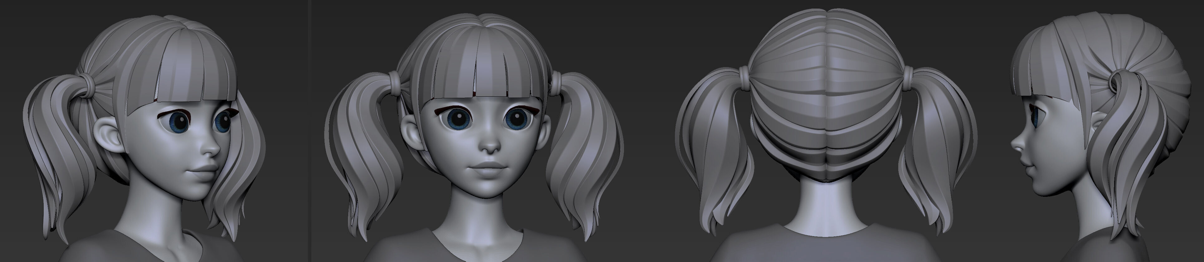 Highpoly and Lowpoly 12 cartoon Stylized Hair package 9 Low-poly 3D model_1