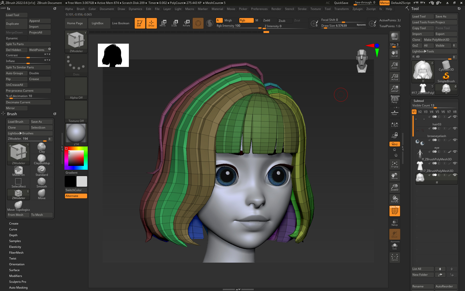 Highpoly and Lowpoly 12 cartoon Stylized Hair package 9 Low-poly 3D model_14