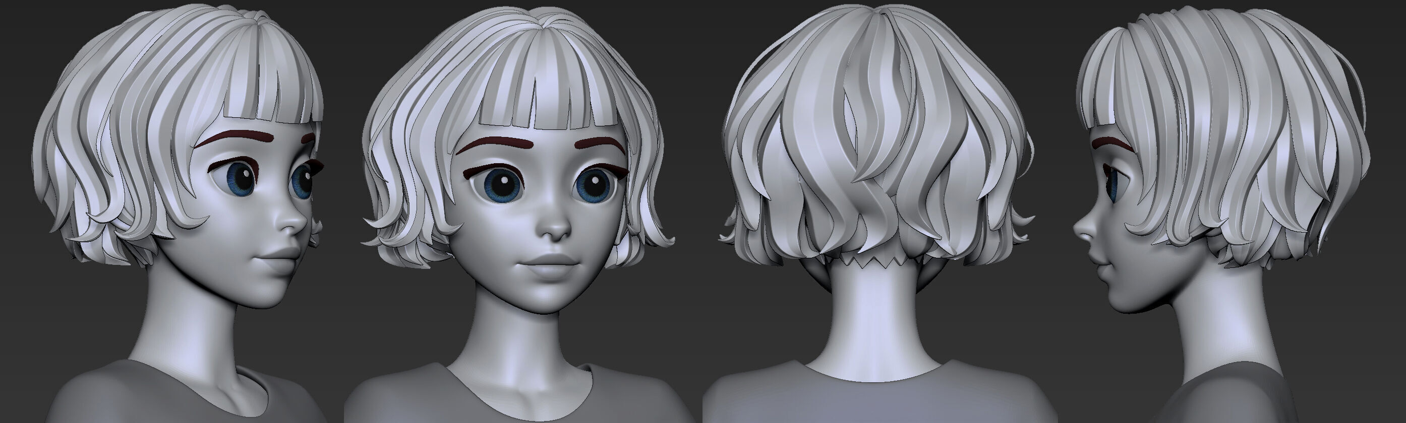 Highpoly and Lowpoly 12 cartoon Stylized Hair package 9 Low-poly 3D model_21