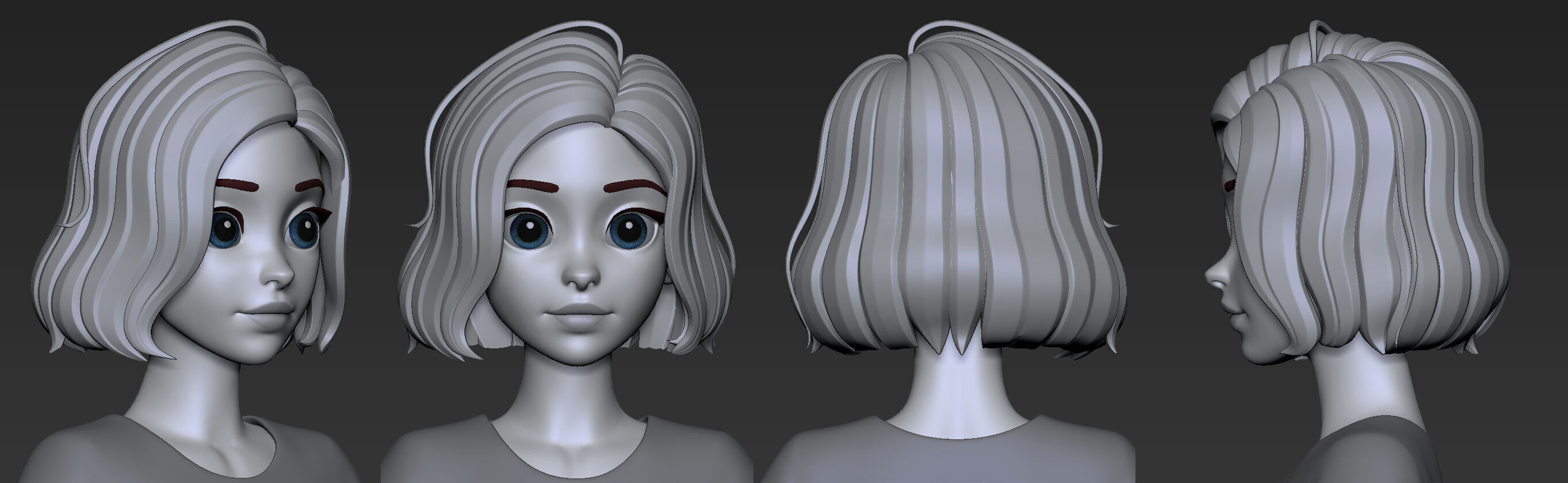 Highpoly and Lowpoly 12 cartoon Stylized Hair package 9 Low-poly 3D model_11