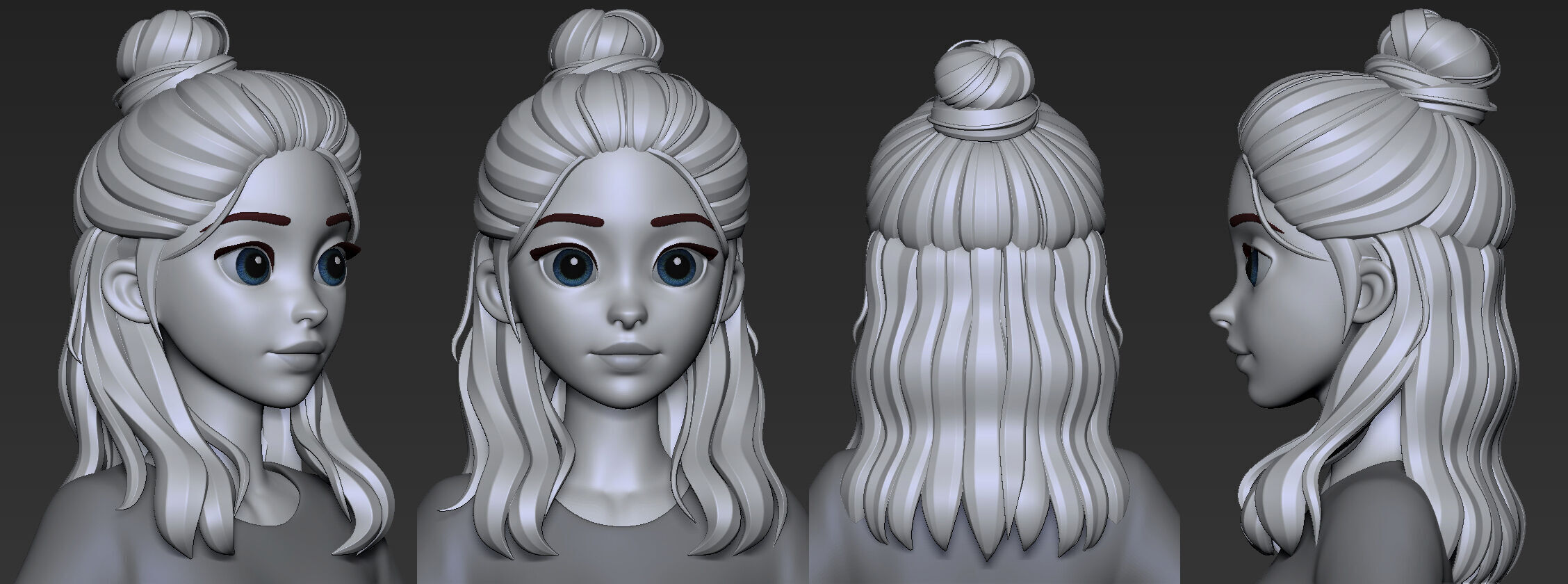 Highpoly and Lowpoly 12 cartoon Stylized Hair package 9 Low-poly 3D model_19