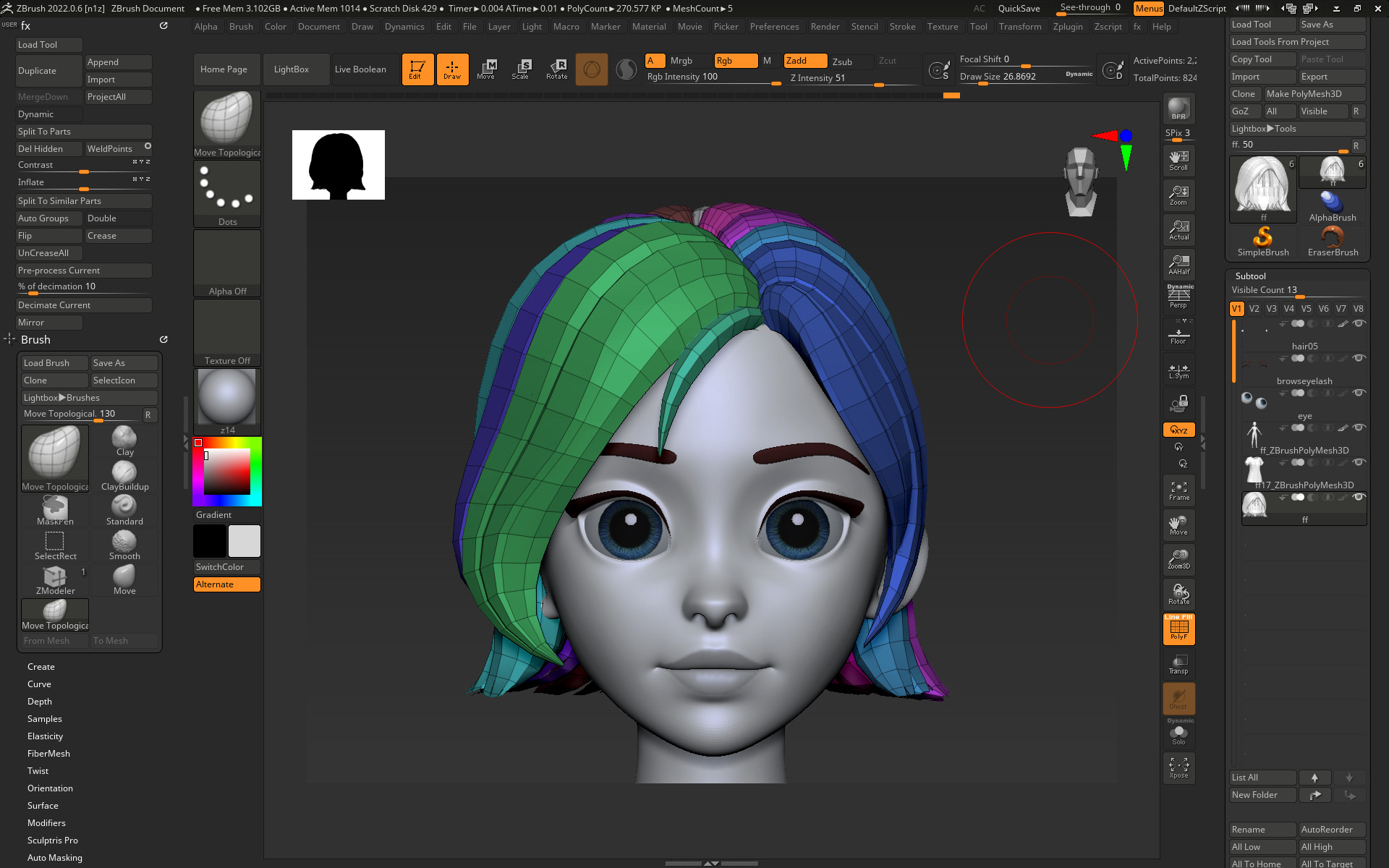 Highpoly and Lowpoly 12 cartoon Stylized Hair package 9 Low-poly 3D model_16